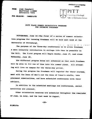 Pitt Plans Summer Orientation Programs For Incoming Freshmen