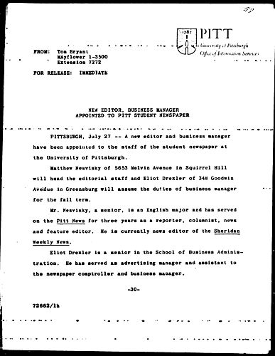 New Editor, Business Manager Appointed To Pitt Student Newspaper