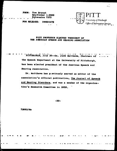 Pitt Professor Elected President Of The American Speech And Hearing Association