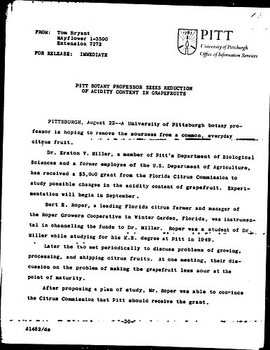 Pitt Botany Professor Seeks Reduction Of Acidity Content In Grapefruits