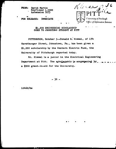 $1,200 Engineering Scholarship Goes To Johnstown Student At Pitt