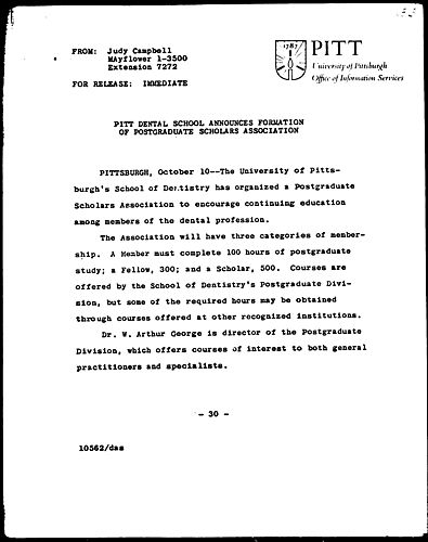 Pitt Dental School Announces Formation Of Postgraduate Scholars Association