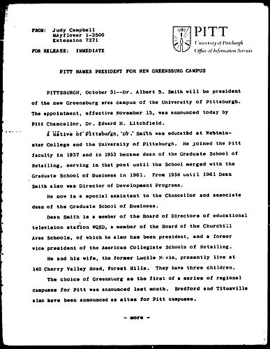 Pitt Names President For New Greensburg Campus