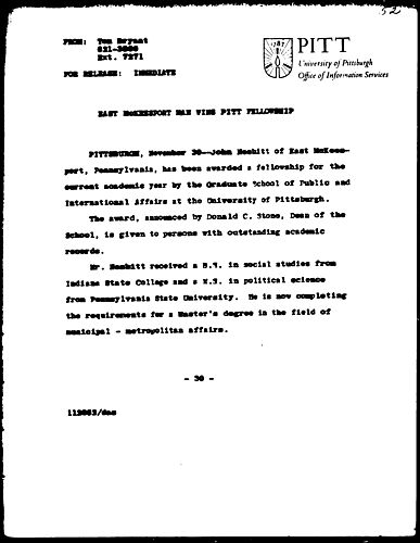 East McKeesport Man Wins Pitt Fellowship