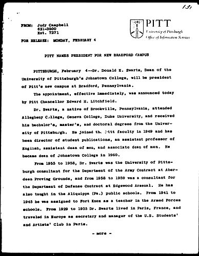 Pitt Names President For New Bradford Campus