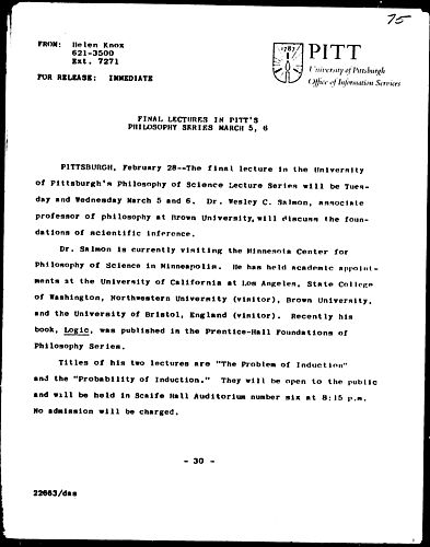 Final Lectures In Pitt's Philosophy Series March 5, 6