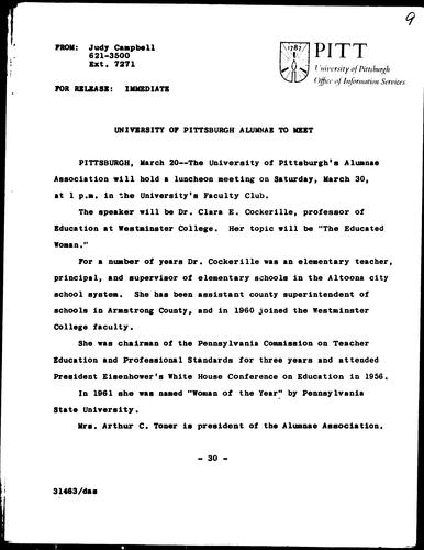 University Of Pittsburgh Alumnae To Meet