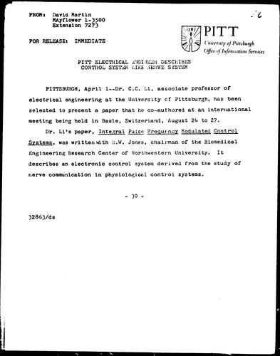 Pitt Electrical Engineer Describes Control System Like Nerve System