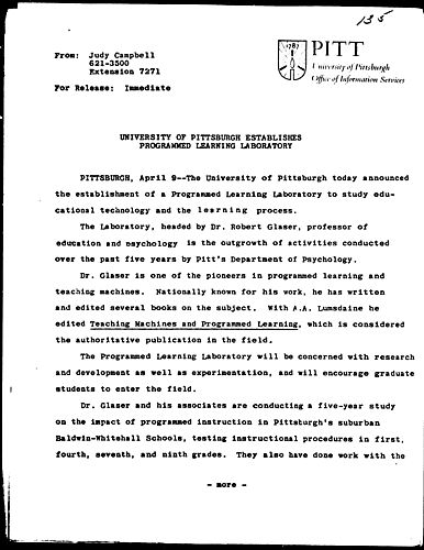 University Of Pittsburgh Establishes Programmed Learning Laboratory