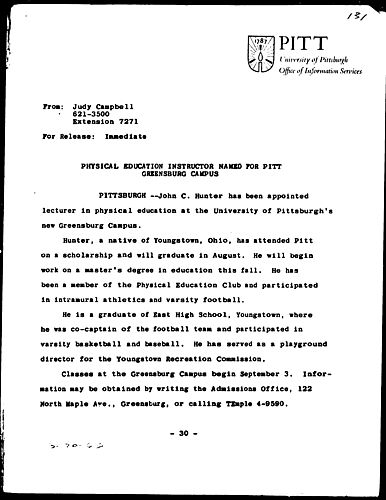 Physical Education Instructor Named For Pitt Greensburg Campus