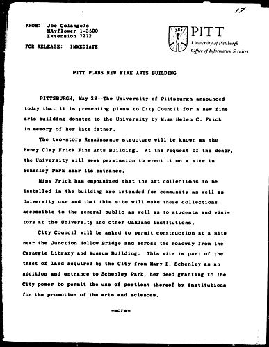 Pitt Plans New Fine Arts Building