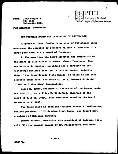 New Trustees Named For University Of Pittsburgh