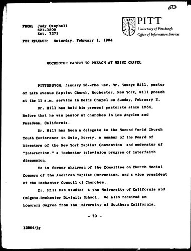 Rochester Pastor To Preach At Heinz Chapel