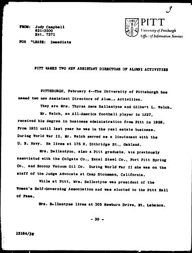 Pitt Names Two New Assistant Directors Of Alumni Activities