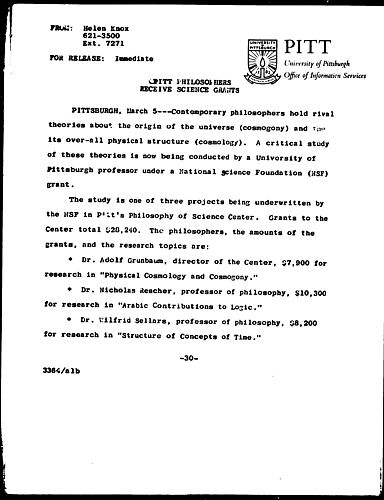 Pitt Philosophers Receive Science Grants