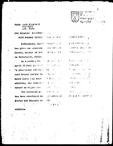 Pitt Awards Honorary Degree To [Rector] From Chile