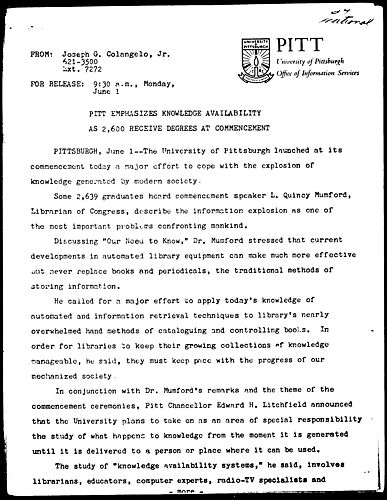 Pitt Emphasizes Knowledge Availability As 2,600 Receive Degrees At Commencement