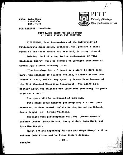 Pitt Dance Group To Be In Opera At Three Rivers Art Festival