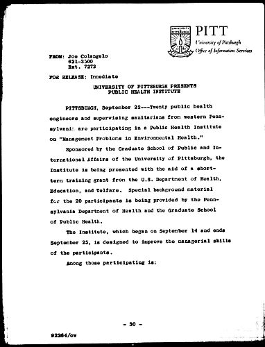 University Of Pittsburgh Presents Public Health Institute