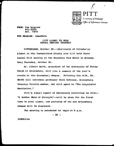 Pitt Alumni To Hold Annual Meeting Thursday