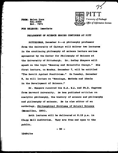 Philosophy Of Science Series Continues At Pitt