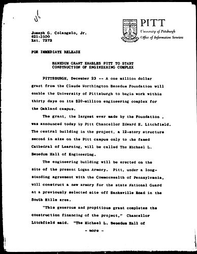 Benedum Grant Enables Pitt To Start Construction Of Engineering Complex