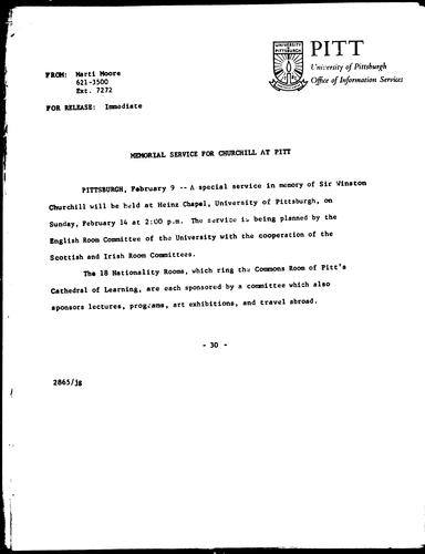 Memorial Service For Churchill At Pitt