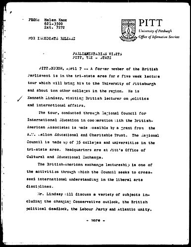 Parliamentarian Visits Pitt, Tri-State