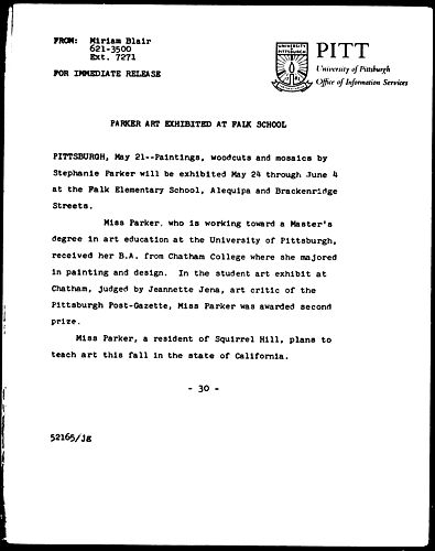 Parker Art Exhibited At Falk School