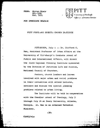 Pitt Professor Directs Church Institute