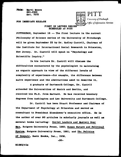 First In Lecture Series Scheduled At Pitt