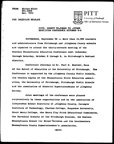 City, County Teachers To Attend Education Conference October 6-9