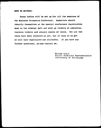 Pitt Conference On Business Prospects For '66 Set For October 14-15