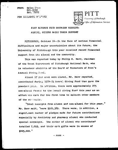 Pitt Reports Fund Campaign Results: Alumni, Others Raise Their Support