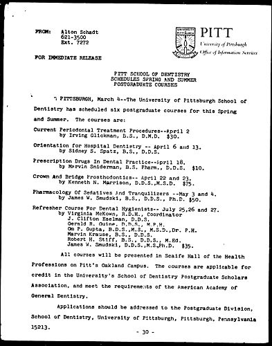 Pitt School of Dentistry Schedules Spring And Summer Postgraduate Courses