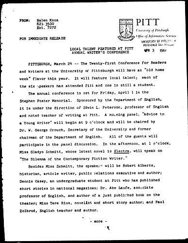 Local Talent Featured At Pitt Annual Writer's Conference