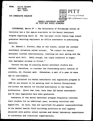 Dental Assistant Program At Pitt Has April Openings