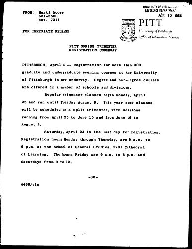 Pitt Spring Trimester Registration Underway