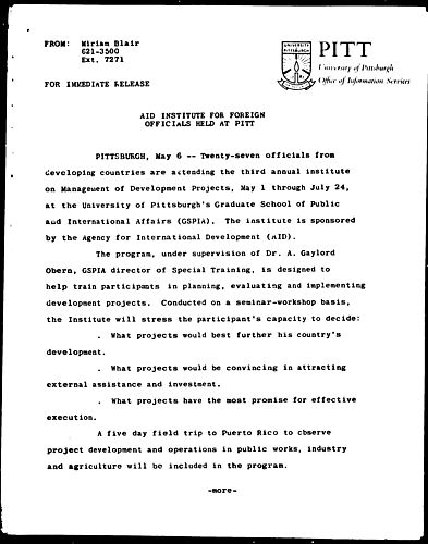 Aid Institute For Foreign Officials Held At Pitt