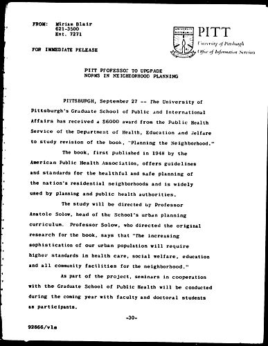 Pitt Professor To Upgrade Norms In Neighborhood Planning