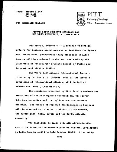 Pitt's GSPIA Conducts Sessions For Business Executives, Aid Officials