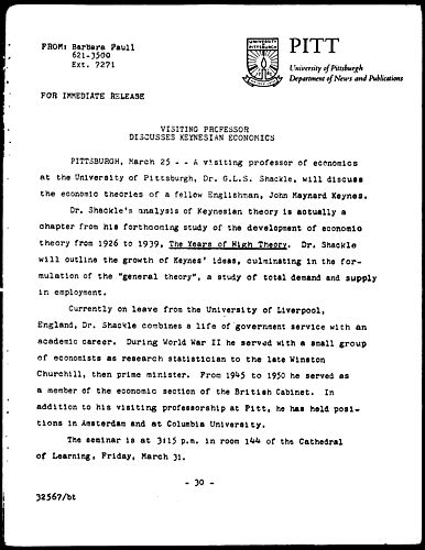 Visiting Professor Discusses Keynesian Economics