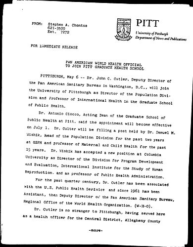 Pan American World Health Official To Join Pitt Graduate Health School