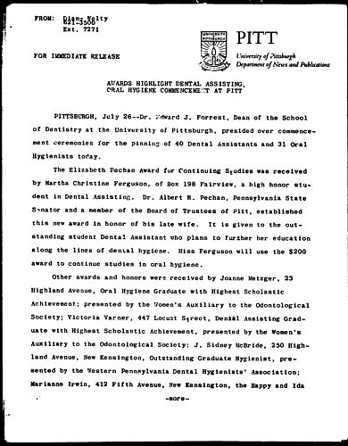 Awards Highlight Dental Assisting, Oral Hygiene Commencement At Pitt