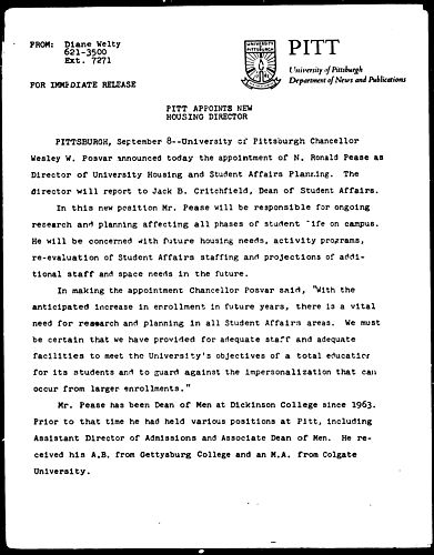 Pitt Appoints New Housing Director