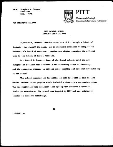 Pitt Dental School Changes Official Name