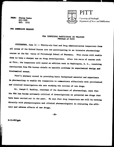 FDA Inspectors Participate In Training Program At Pitt