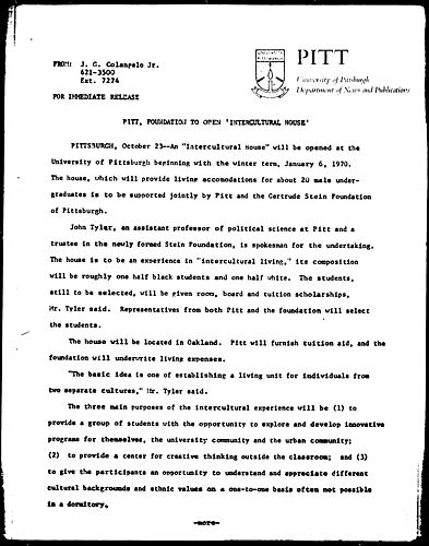 Pitt, Foundation to Open 'Intercultural House'