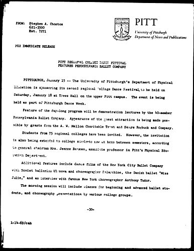 Pitt Regional College Dance Festival Features Pennsylvania Ballet Company