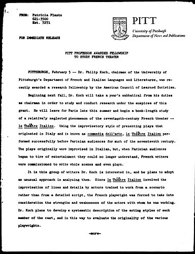 Pitt Professor Awarded Fellowship To Study French Theater